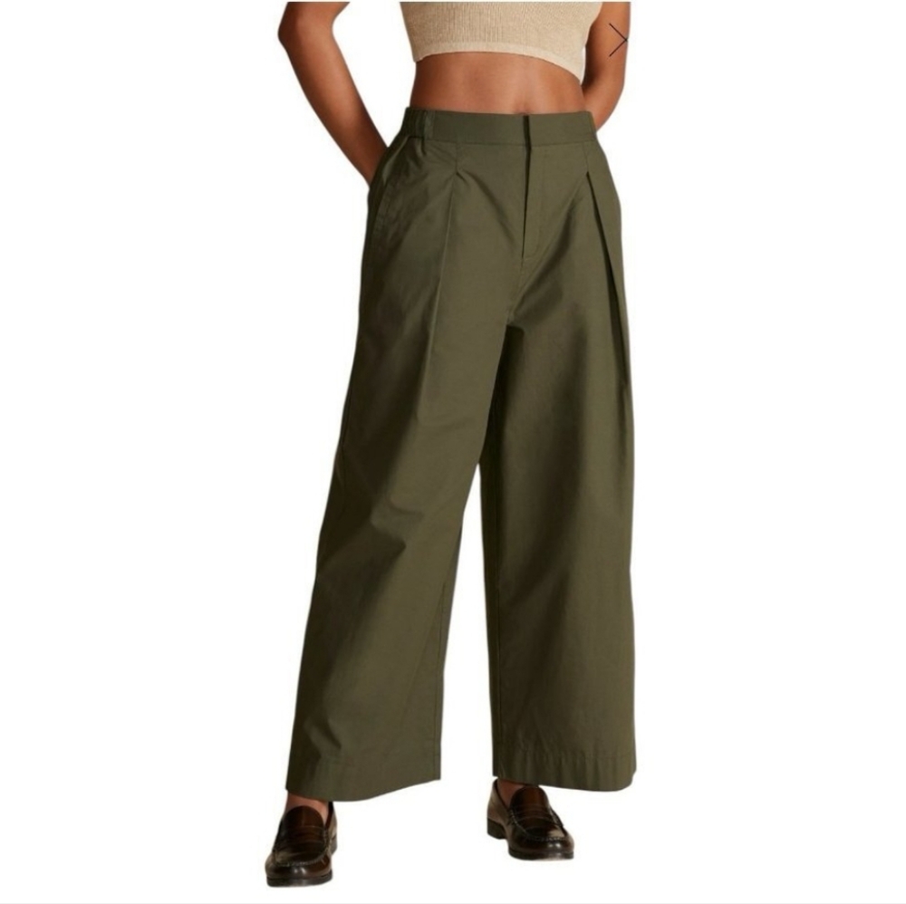 NWT Amour Vert Sammy Organic Cotton Wide Leg Poplin Pant Olive Green M
